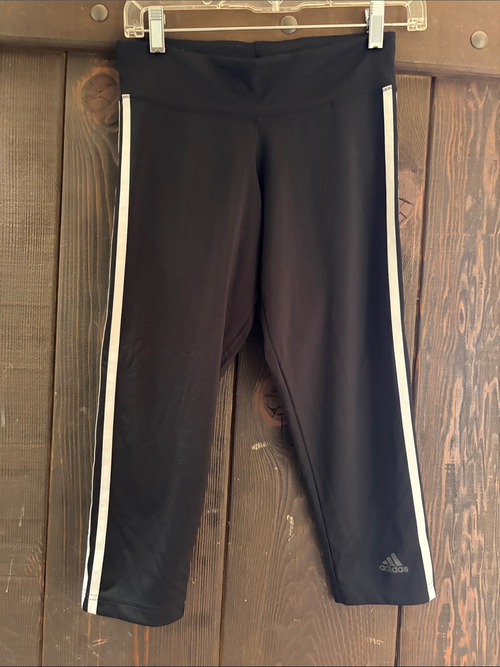 adidas Black Crop Leggings with White Side Stripes